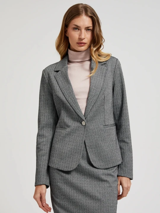 Zdjęcie produktu Jednorzędowa elegancka marynarka z długimi rękawami szara Moodo