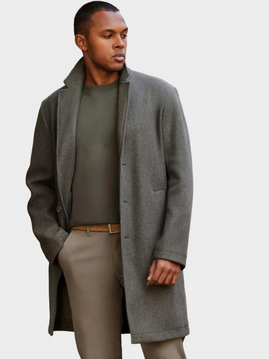 Zdjęcie produktu Jednorzędowy płaszcz męski bez podszewki – szarozielony V6 - Rozmiar: L Ombre Clothing