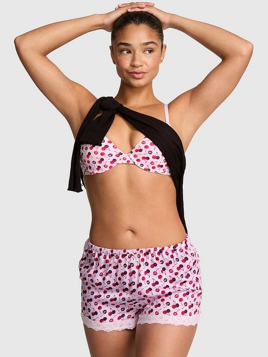 Zdjęcie produktu Jedwabiste szorty piżamowe z koronkową lamówką Victoria's Secret