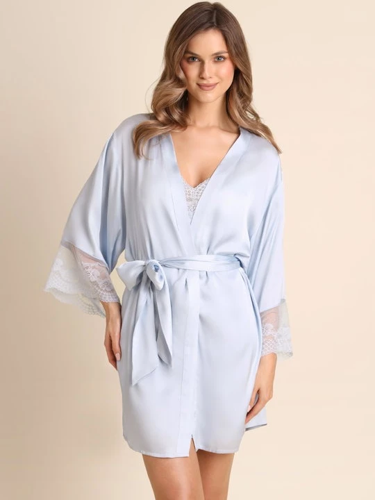 Zdjęcie produktu Jedwabisty peniuar z wiązaniem w kolorze baby blue - Olimpia POUPEE