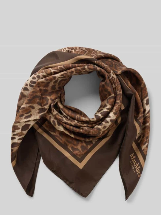 Zdjęcie produktu Jedwabna apaszka ze zwierzęcym nadrukiem model 'AQUILA' Max Mara Camel