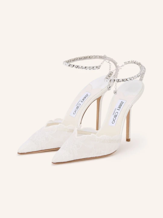 Zdjęcie produktu Jimmy Choo Czółenka Typu Slingback Saeda 100 Z Kamieniami Ozdobnymi weiss ECRU