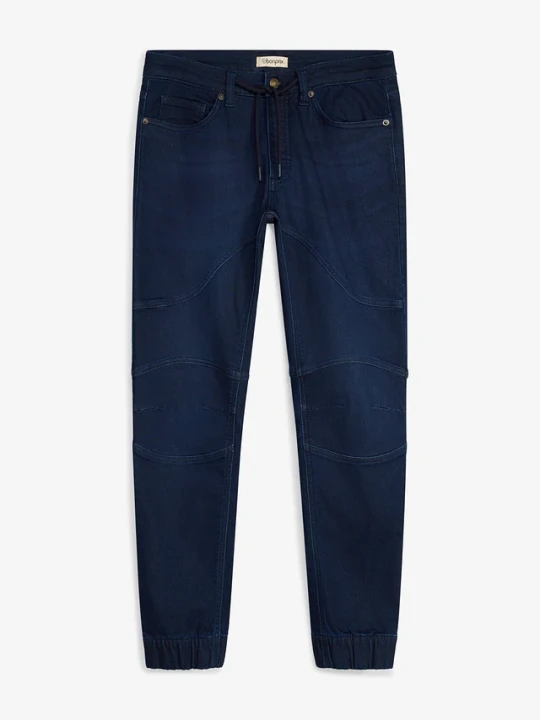 Zdjęcie produktu Joggersy jeansowe o kroju regular fit z regulowanym elastycznym pasem, straight BonPrix niebieski
