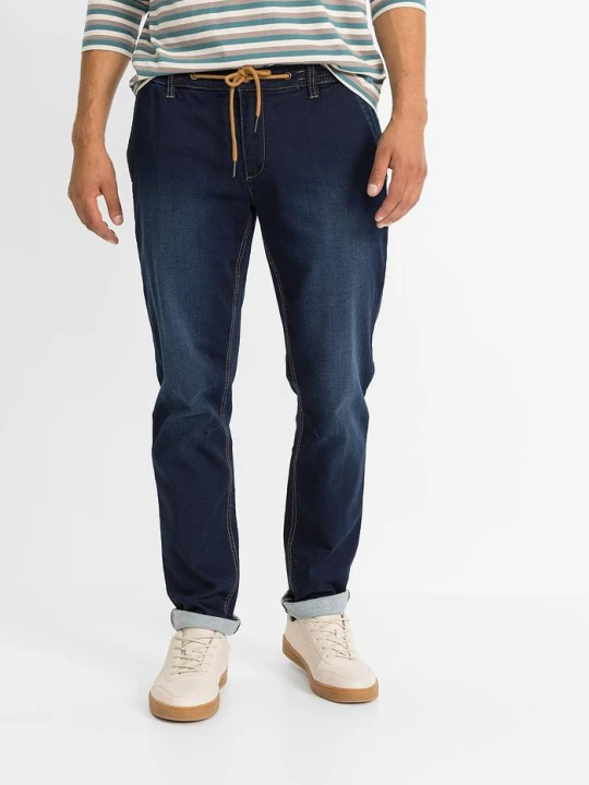 Zdjęcie produktu Joggery jeansowe regular fit z elastyczną gumką w talii, tapered BonPrix niebieski