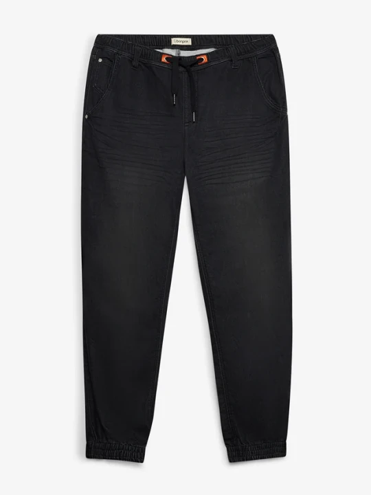Zdjęcie produktu Joggery jeansowe z gumką w talii o kroju regular fit, prosta nogawka BonPrix czarny