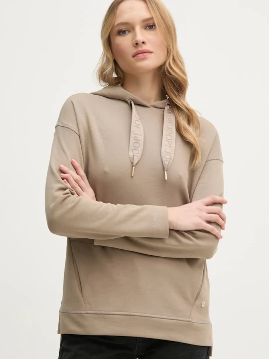 Zdjęcie produktu Joop! bluza z kapturem damska z bawełną beżowy
