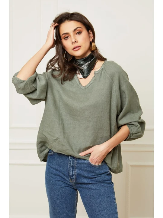 Zdjęcie produktu Joséfine Lniana bluzka "Celiane" w kolorze khaki rozmiar: XL