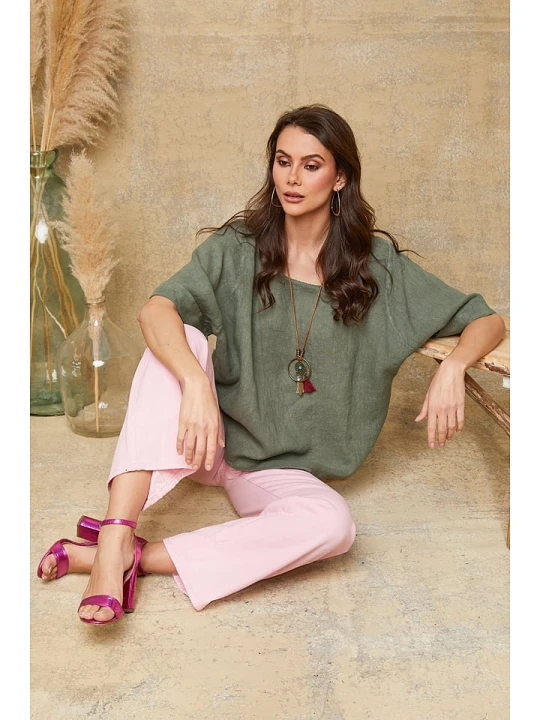 Zdjęcie produktu La Compagnie Du Lin Lniana koszulka "Calane" w kolorze khaki rozmiar: XXL