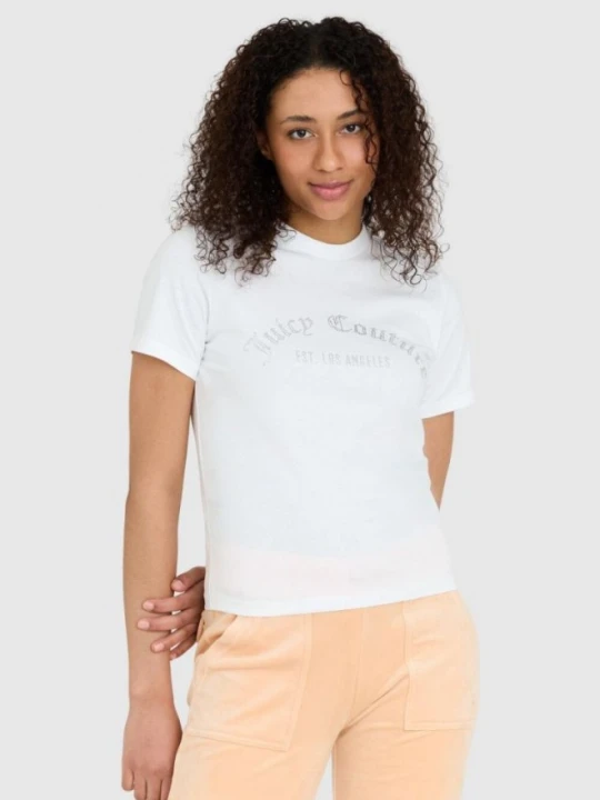 Zdjęcie produktu JUICY COUTURE Biały t-shirt damski z diamentowym logo, Rozmiar L
