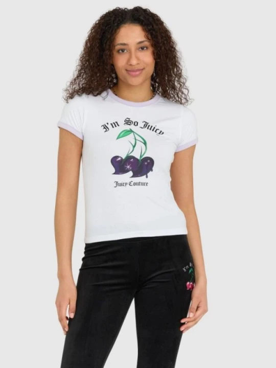Zdjęcie produktu JUICY COUTURE Biały t-shirt damski z wisienkami slim, Rozmiar S