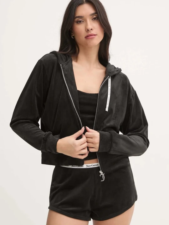Zdjęcie produktu Juicy Couture bluza piżamowa LIV RIB VELOUR HOODIE czarny