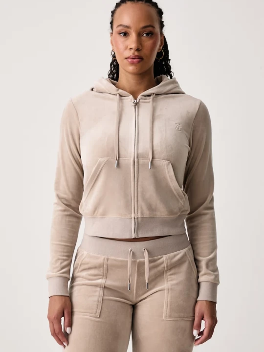Zdjęcie produktu Juicy Couture bluza rozpinana z kapturem damska bawełniana ROBERTSON CLASS beżowy