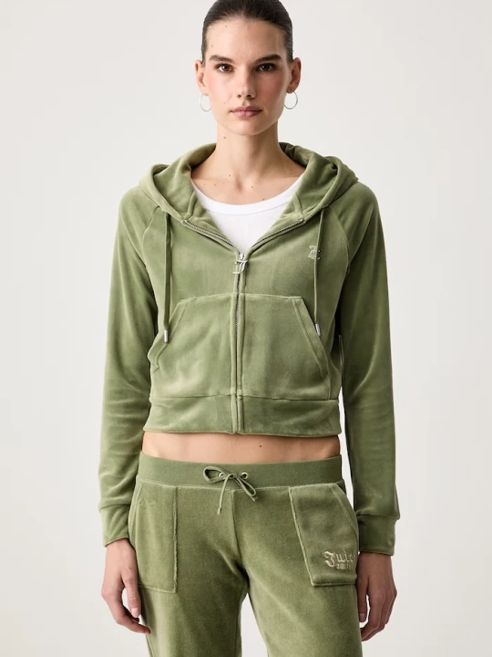 Zdjęcie produktu Juicy Couture bluza rozpinana z kapturem damska welurowa MADISON HOODIE zielony