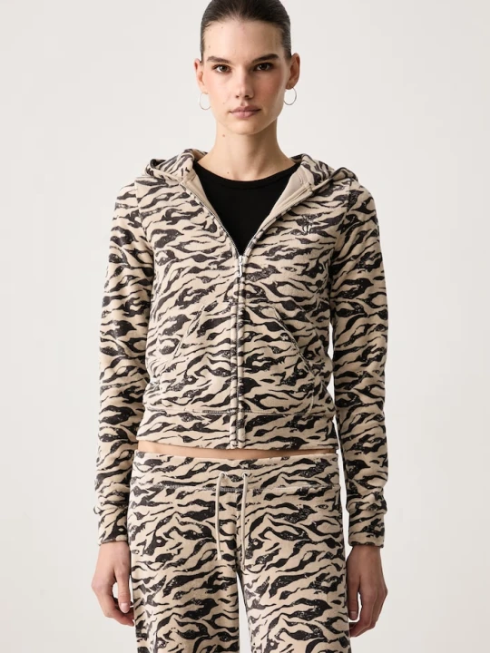 Zdjęcie produktu Juicy Couture bluza rozpinana z kapturem damska z bawełną CAMO ZEBRA WASHED ROBYN beżowy