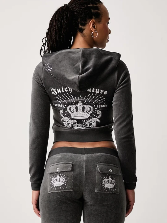 Zdjęcie produktu Juicy Couture bluza rozpinana z kapturem damska z bawełną REGAL REBELLE ROBYN szary