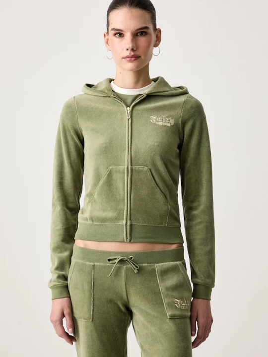 Zdjęcie produktu Juicy Couture bluza rozpinana z kapturem damska z bawełną REGAL REBELLE ROBYN zielony