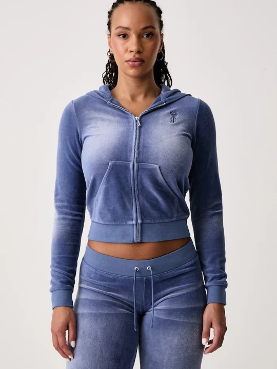 Zdjęcie produktu Juicy Couture bluza rozpinana z kapturem damska z bawełną WASHED ROBYN niebieski