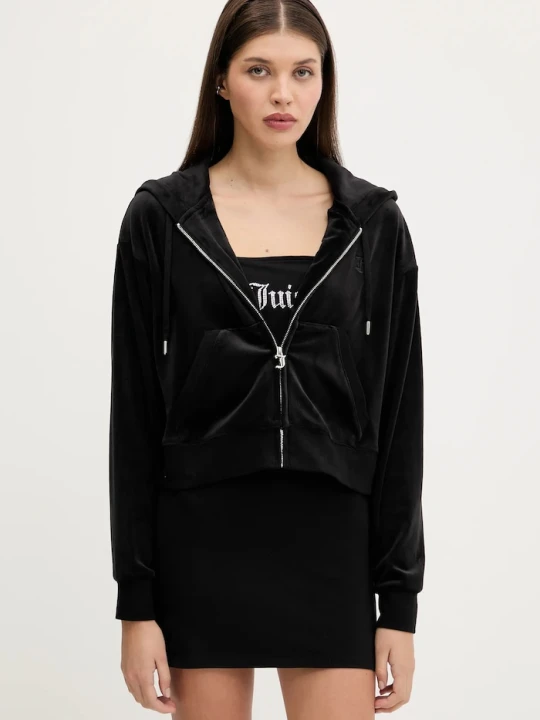 Zdjęcie produktu Juicy Couture bluza welurowa BRENDAL CROP OVERSIZED HOODIE czarny