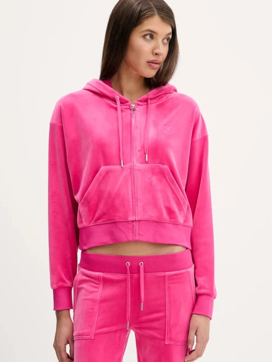 Zdjęcie produktu Juicy Couture bluza welurowa BRENDAL CROP OVERSIZED HOODIE różowy