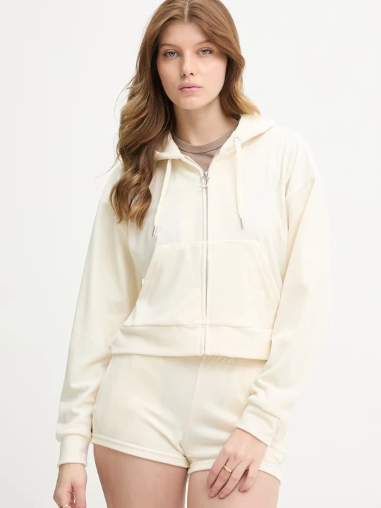 Zdjęcie produktu Juicy Couture bluza z kapturem damska welurowa ICCLE HOODIE beżowy