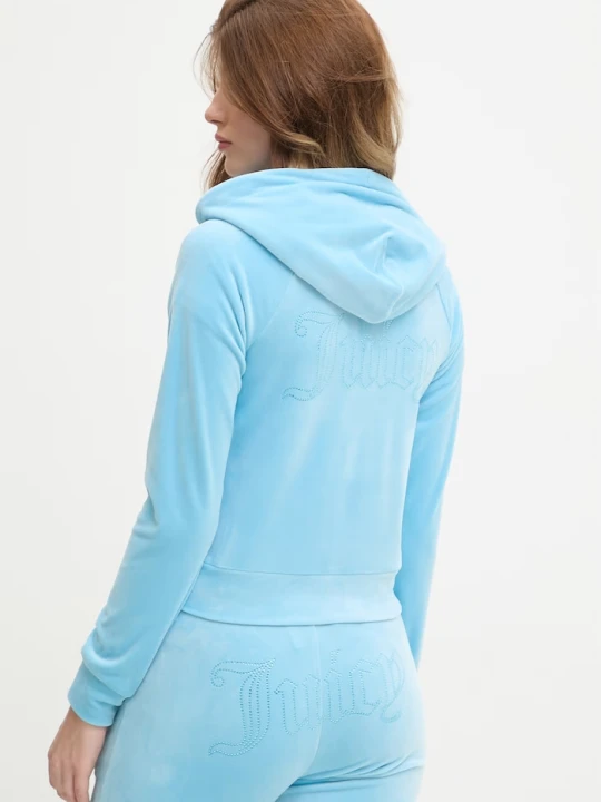 Zdjęcie produktu Juicy Couture bluza z kapturem damska welurowa MADISON COL OUT niebieski