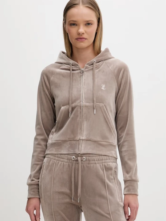Zdjęcie produktu Juicy Couture bluza z kapturem damska welurowa MADISON COL OUT brązowy