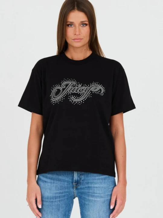 Zdjęcie produktu JUICY COUTURE Czarny damski t-shirt Boyfriend Scatter Diamante, Rozmiar S