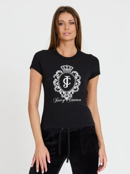 Zdjęcie produktu JUICY COUTURE Czarny damski t-shirt Heritage Crest Fitted, Rozmiar S