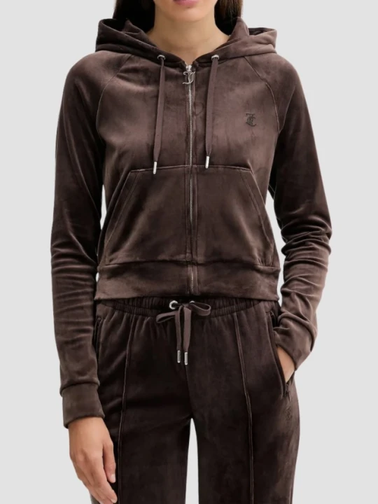 Zdjęcie produktu JUICY COUTURE Czekoladowa bluza damska Madison Outline Hoodie, Rozmiar M Brązowy