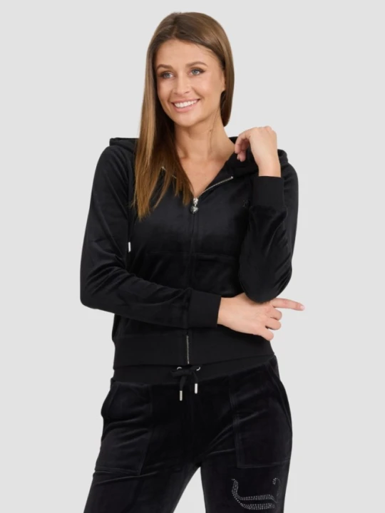 Zdjęcie produktu JUICY COUTURE Damska czarna bluza Robertson Jewelled Velour Hoodie, Rozmiar L