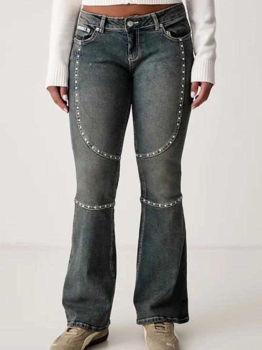 Zdjęcie produktu Juicy Couture jeansy flare damskie STUD JUICY MOTO FLARE JEAN niebieski