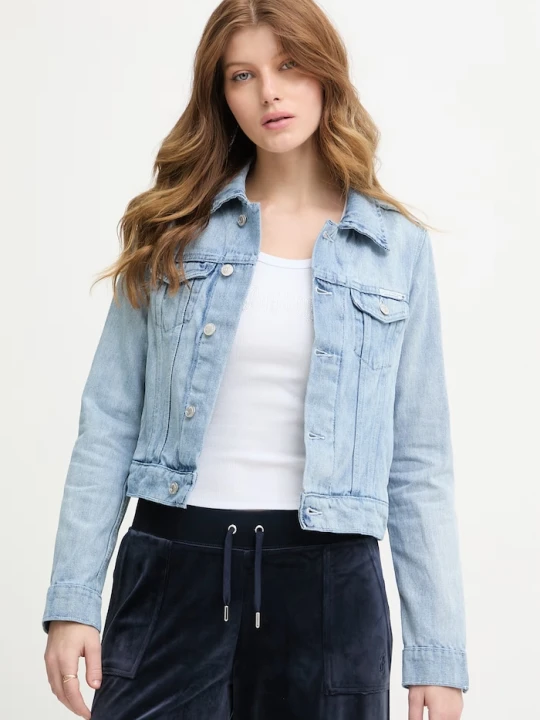 Zdjęcie produktu Juicy Couture kurtka jeansowa damska bawełniana DIAMANTE CROPPE niebieski