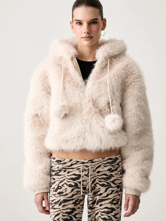 Zdjęcie produktu Juicy Couture kurtka przejściowa damska HADI FUR HOODED beżowy