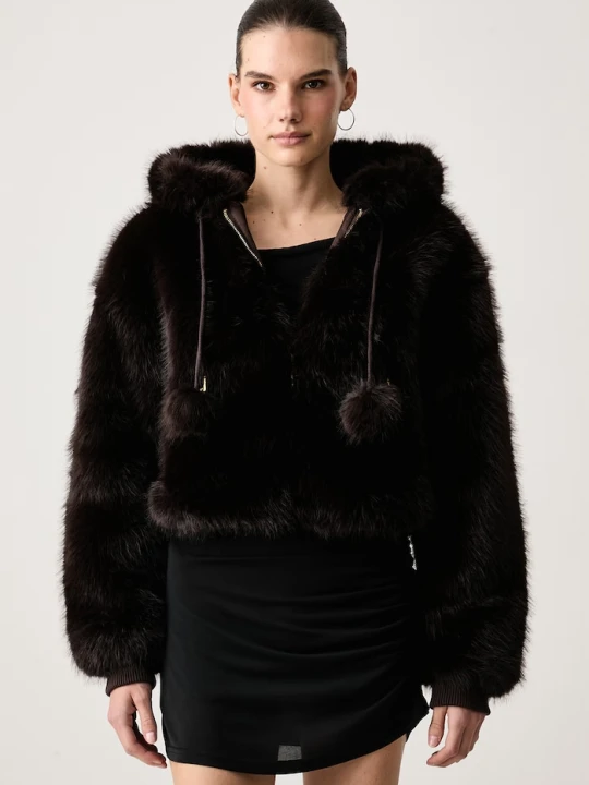 Zdjęcie produktu Juicy Couture kurtka przejściowa damska HADI FUR HOODED brązowy