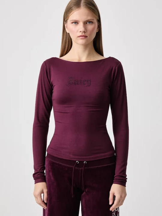 Zdjęcie produktu Juicy Couture longsleeve damski z modalem MIA BOAT NECK bordowy