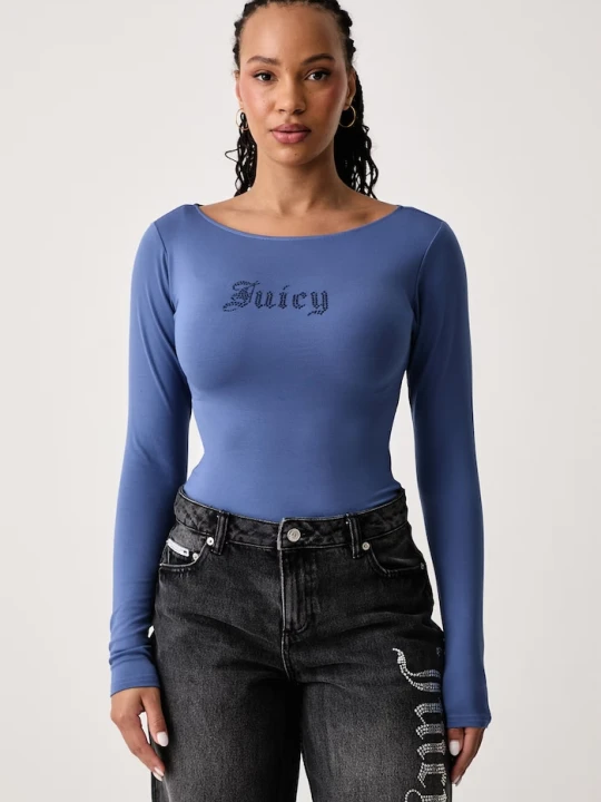 Zdjęcie produktu Juicy Couture longsleeve damski z modalem MIA BOAT NECK niebieski