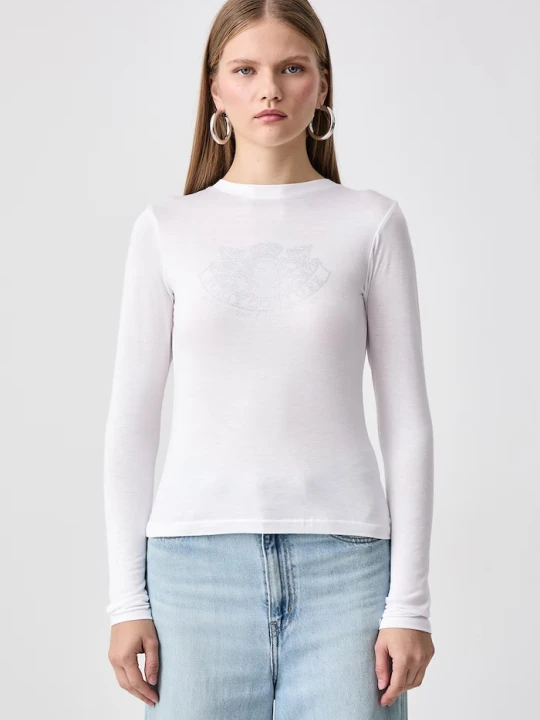 Zdjęcie produktu Juicy Couture longsleeve damski z wiskozą DIAMANTE DOG CREST biały