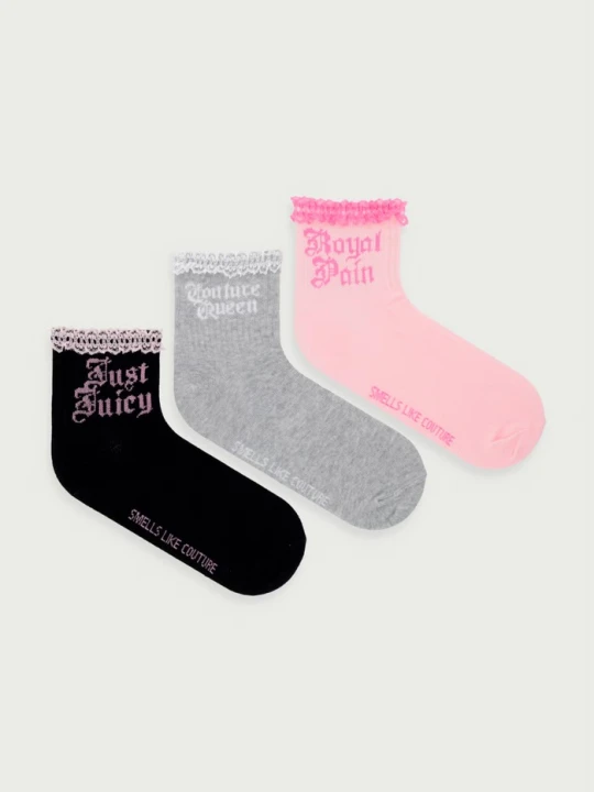 Zdjęcie produktu Juicy Couture skarpety damskie SLOGAN LACE TRIM 3-pack różowy