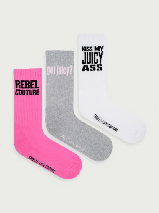 Zdjęcie produktu Juicy Couture skarpety damskie z bawełną LOUIE SLOGAN 3-pack różowy