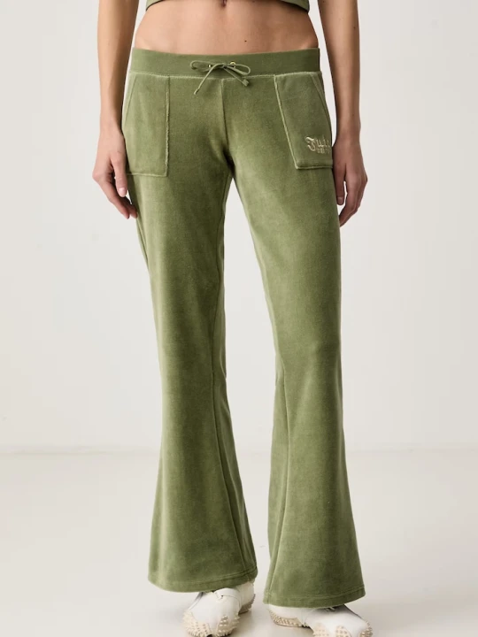 Zdjęcie produktu Juicy Couture spodnie flare damskie z bawełną REGAL REBELLE CAISA ULTRA LOW RISE zielony