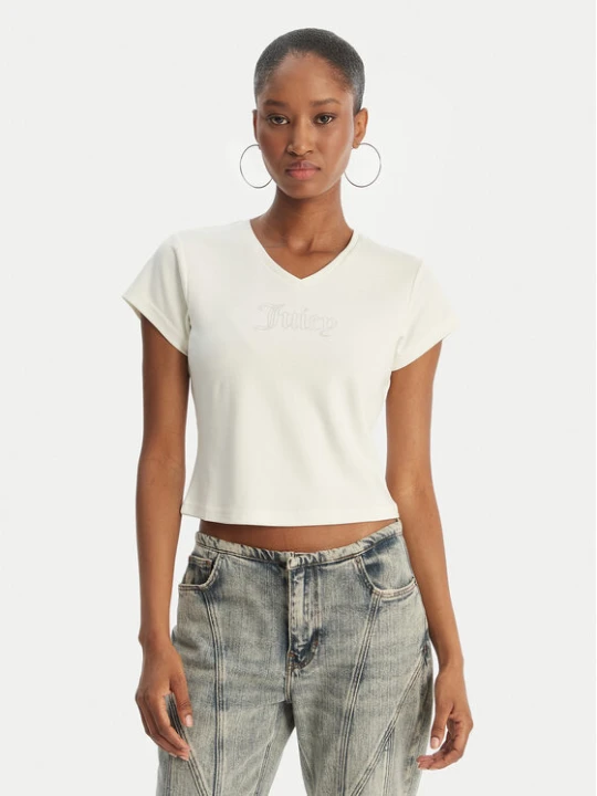 Zdjęcie produktu Juicy Couture T-Shirt Capped JCWCT126318 Écru Slim Fit Kremowy