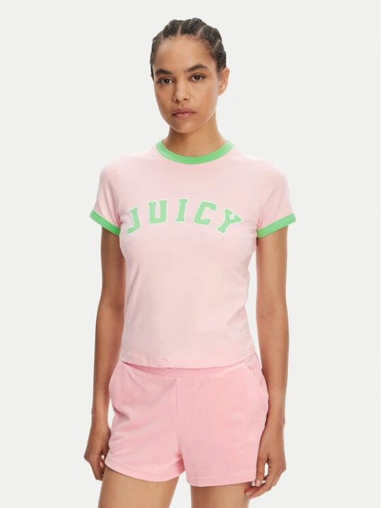 Zdjęcie produktu Juicy Couture T-Shirt Collegiate Ringer JCWCT125320 Różowy Slim Fit