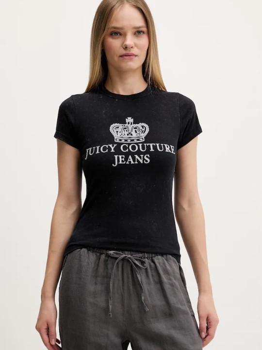 Zdjęcie produktu Juicy Couture T-shirt damski bawełniany HERITAGE HILTON czarny