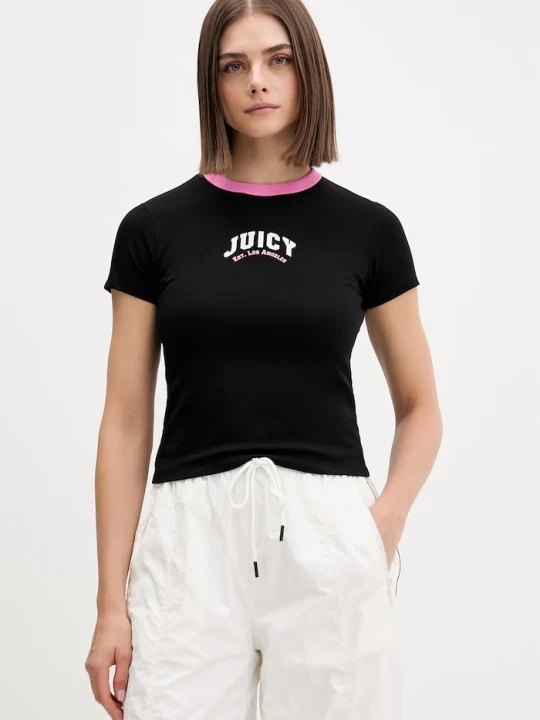 Zdjęcie produktu Juicy Couture T-shirt damski z bawełną RINGER TSHIRT czarny