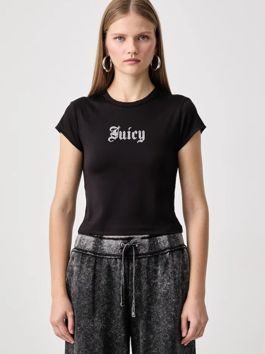 Zdjęcie produktu Juicy Couture T-shirt damski z wiskozą OLD GOTHIC JUICY BABY czarny