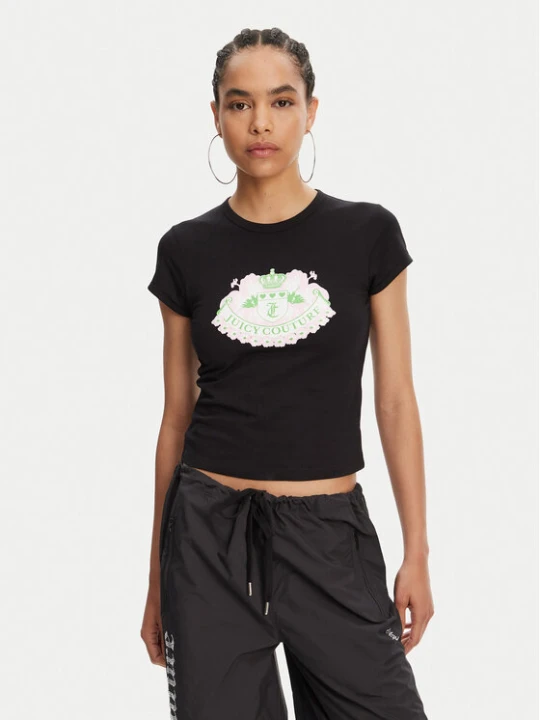 Zdjęcie produktu Juicy Couture T-Shirt Hibiscus JCGCT125041 Czarny Slim Fit