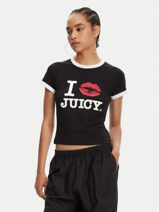 Zdjęcie produktu Juicy Couture T-Shirt I Kiss JCWCT125318 Czarny Slim Fit