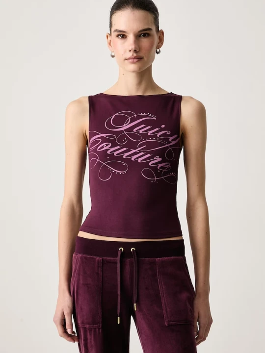 Zdjęcie produktu Juicy Couture top damski z modalem REBELLE SCRIPT MIA BOATNECK bordowy