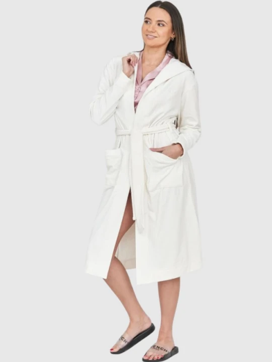 Zdjęcie produktu JUICY COUTURE Welurowy szlafrok damski w logo z kapturem, Rozmiar S Biały