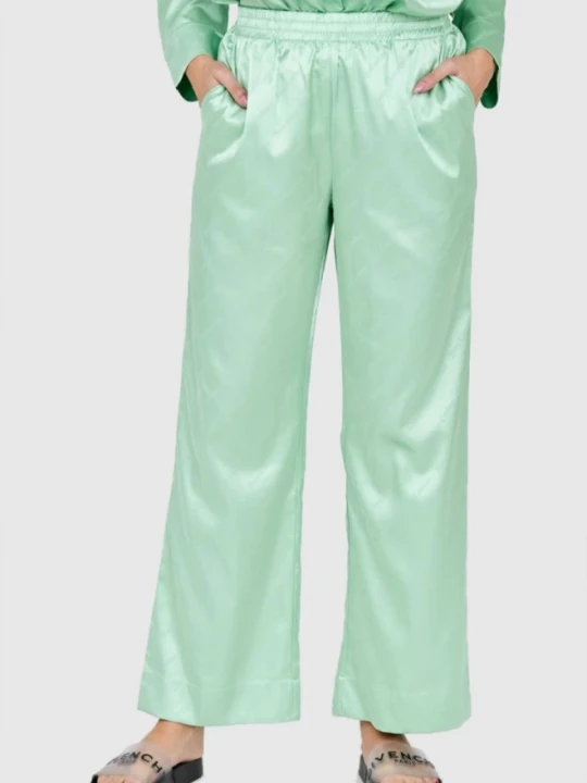 Zdjęcie produktu JUICY COUTURE Zielone satynowe spodnie piżamowe damskie w logo, Rozmiar M